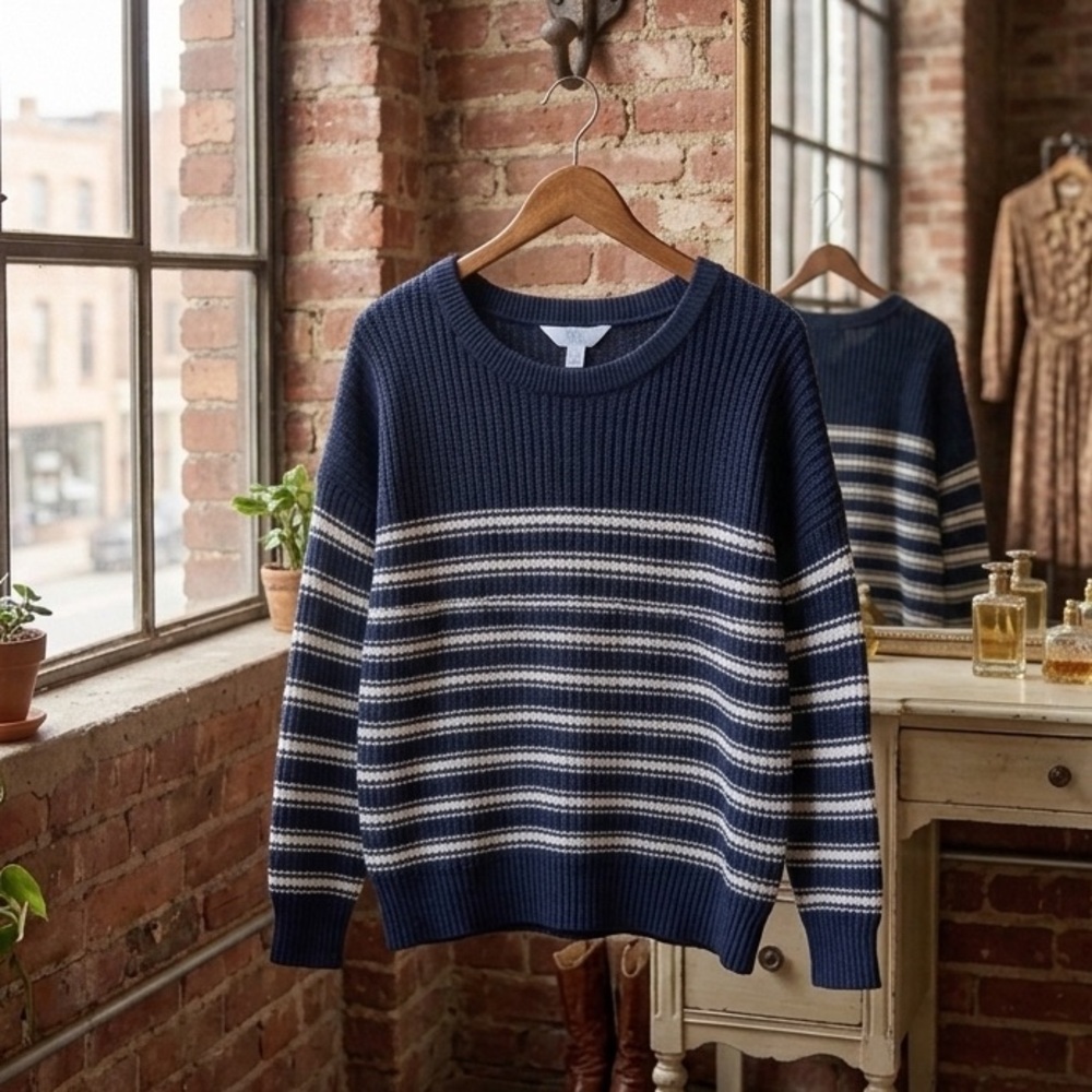 TIME AND TRU Nautical Navy & White Striped Sweater | Large (12-14) - Picture 3 of 4
